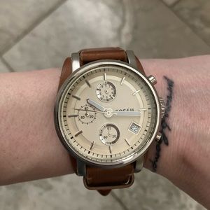 Fossil 18mm Exchangeable Leather Silver Watch